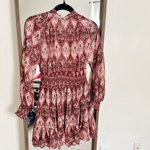 New Zara metallic thread printed mini dress — red multicolor — Size SM